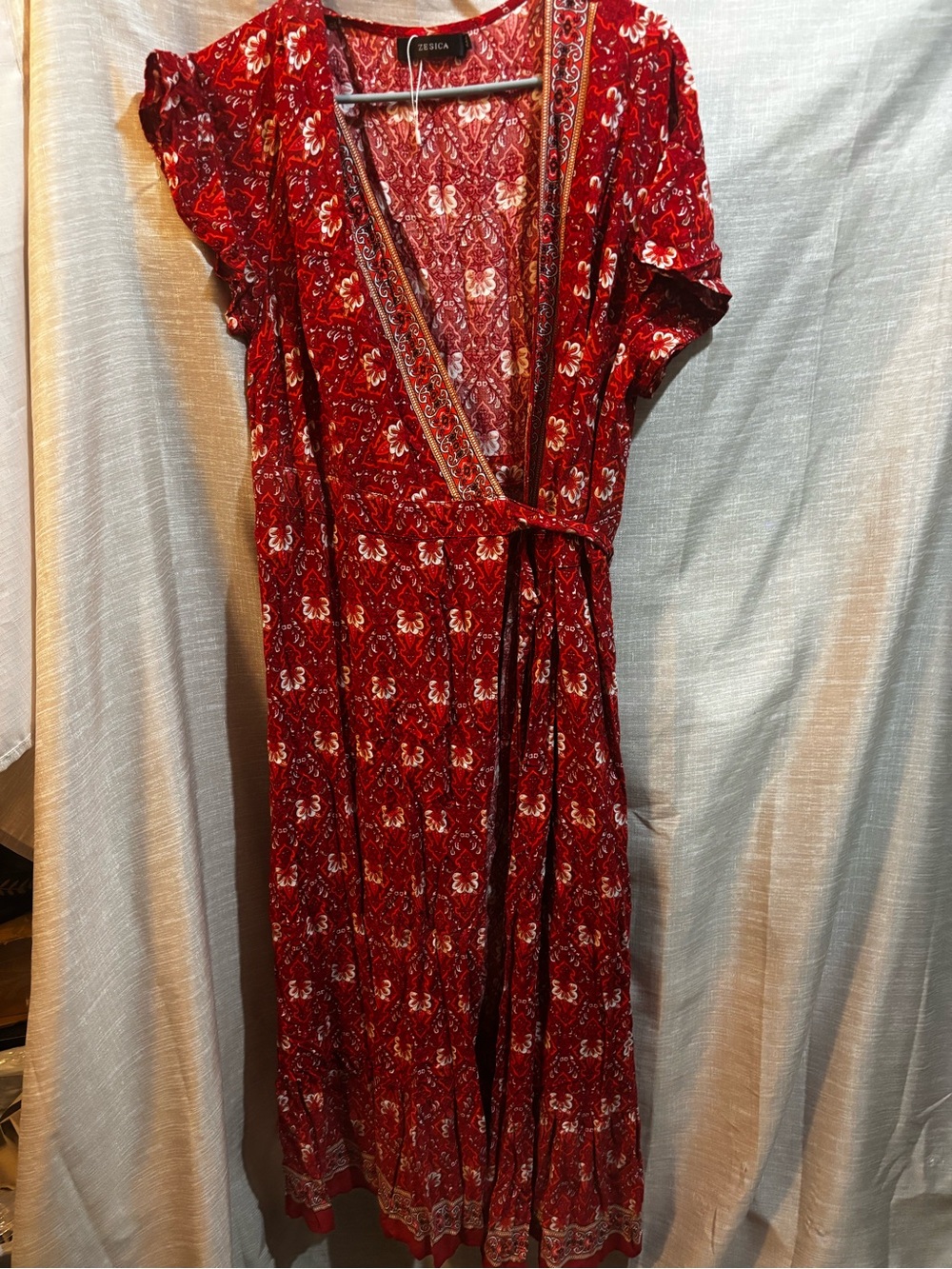 Red Floral Wrap Dress